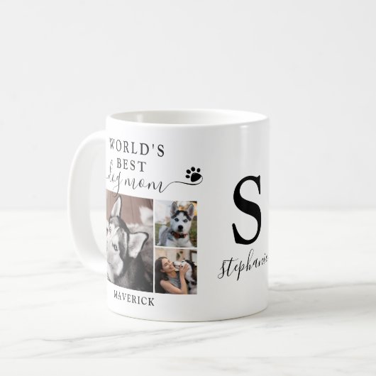 Worlds Best Dog Mom Paw Prints Monogram 3 Photo Kaffeetasse (Vorderseite Links)