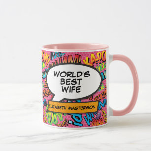 World's Best Ehefrau Fun Retro Comic Book Pink Tasse