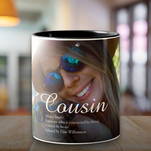World's Best Ever Cousin Definition Script Foto Zweifarbige Tasse