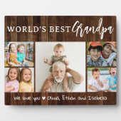 Worlds Best Grandpa 5 Photo Collage Rustic Wood Fotoplatte (Vorderseite)