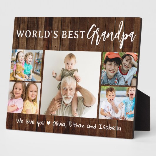 Worlds Best Grandpa 5 Photo Collage Rustic Wood Fotoplatte (Seite)