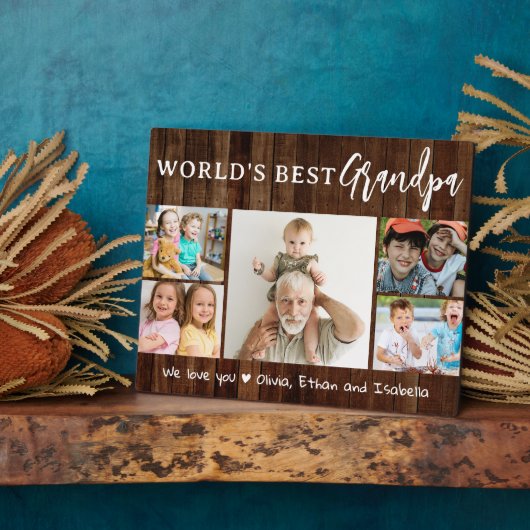 Worlds Best Grandpa 5 Photo Collage Rustic Wood Fotoplatte (Seite)