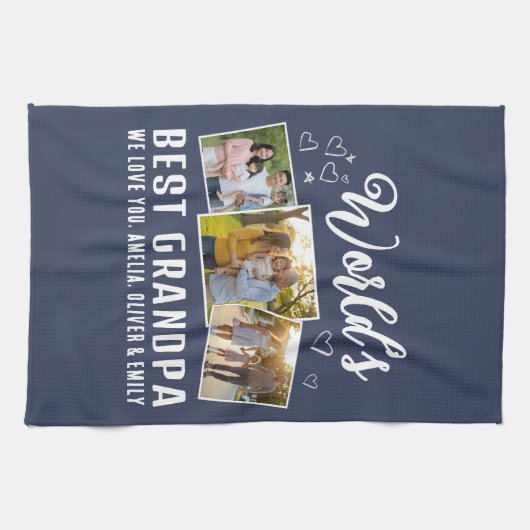World's Best Grandpa Custom 3 Photo Collage Geschirrtuch (Horizontal)
