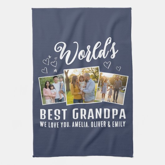 World's Best Grandpa Custom 3 Photo Collage Geschirrtuch (Vertikal)