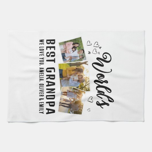 World's Best Grandpa Custom 3 Photo Collage Geschirrtuch (Horizontal)