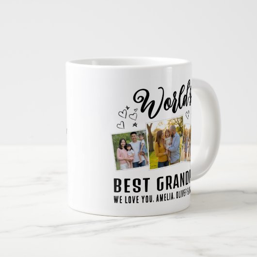 World's Best Grandpa Custom 3 Photo Collage Jumbo-Tasse (Vorderseite Rechts)