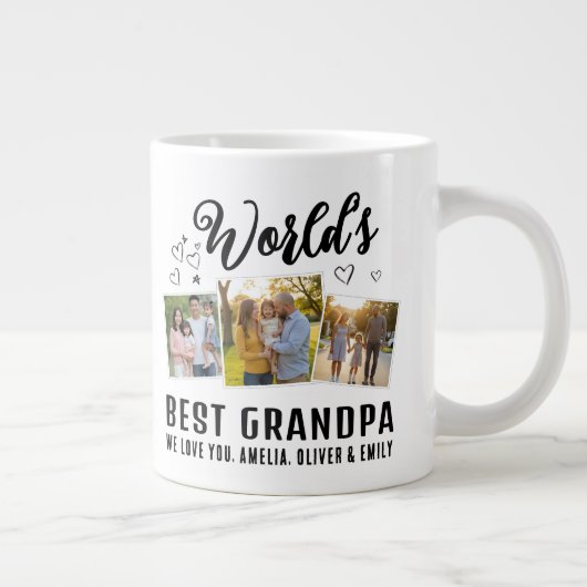 World's Best Grandpa Custom 3 Photo Collage Jumbo-Tasse (Rechts)