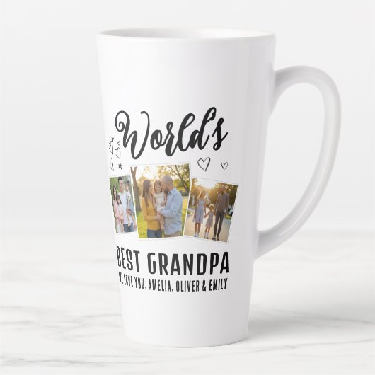 World's Best Grandpa Custom 3 Photo Collage Milchtasse (Rechts)