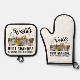 World's Best Grandpa Custom 3 Photo Collage Ofenhandschuh & Topflappen-Set