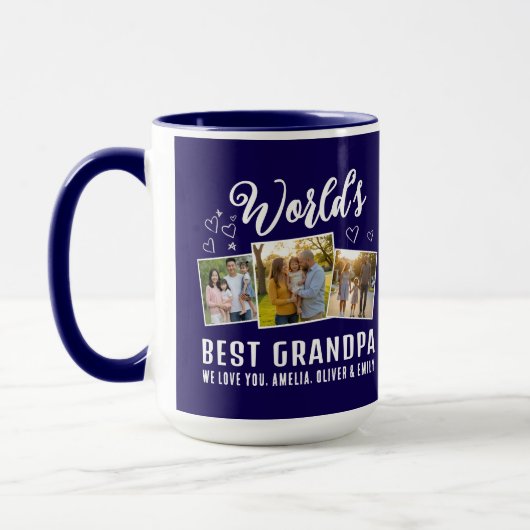 World's Best Grandpa Custom 3 Photo Collage Tasse (Links)