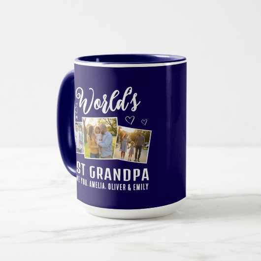 World's Best Grandpa Custom 3 Photo Collage Tasse (Vorderseite Links)