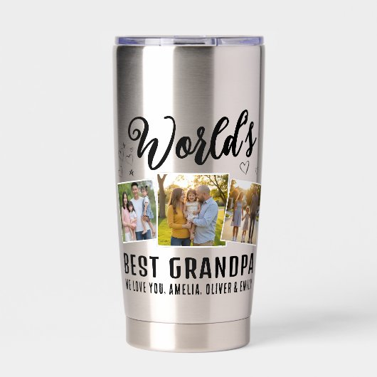 World's Best Grandpa Custom 3 Photo Collage Thermobecher (Vorderseite)