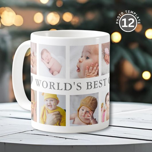 World's Best Grandpa Gray 12 Photo Collage Kaffeetasse
