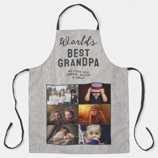 World's Best Grandpa Wood 6 Photo Collage Schürze (Vorderseite)
