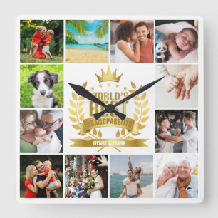 World's Best Grandparents Photo Collage Quadratische Wanduhr
