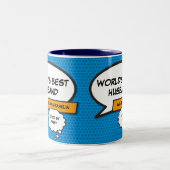 World's Best Husband Blue Cool Fun Comic Book Zweifarbige Tasse (Mittel)