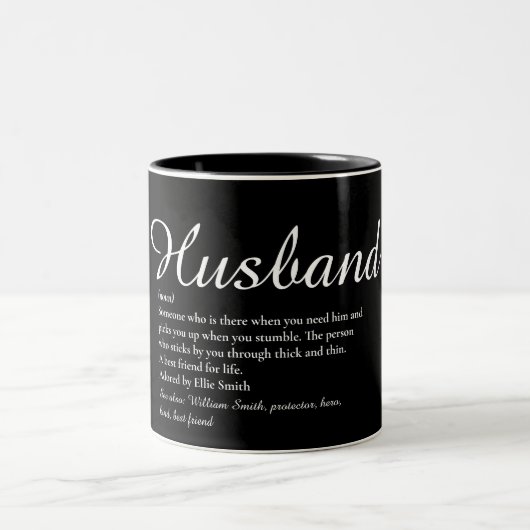 Worlds Best Husband Definition Script Fun Zweifarbige Tasse (Mittel)
