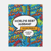 World's Best Husband Fun Comic Book Blue Fleecedecke (Vorderseite)
