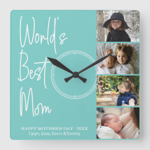 World's Best Mom Mother's Day Photo Square Wall Cl Quadratische Wanduhr