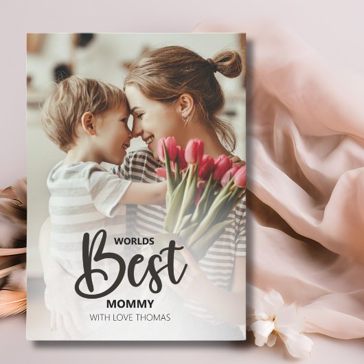 Worlds Best Mommy Photo with White Writing Feiertagskarte