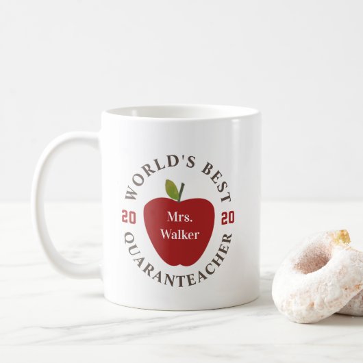 World's Best Quaranlehrer 2020 Teacher Red Apple Kaffeetasse (Mit Donut)