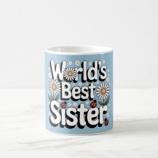 World's Best Sister Graphic: Retro Daisy & Ladybug Kaffeetasse (Mittel)