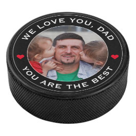Worlds Best Vater Foto Herz Roter Schwarz-weißer T Eishockey Puck