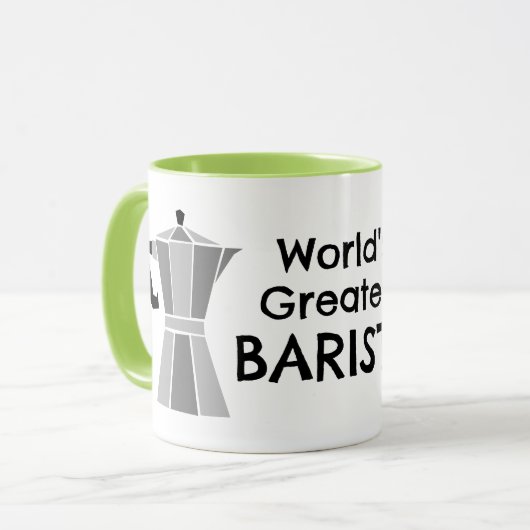 World's Greatest Barista Moka Pot Coffee Mug Tasse (Vorderseite Links)
