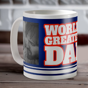 Worlds Greatest Dad füge 2 Fotos blau rot weiß Kaffeetasse