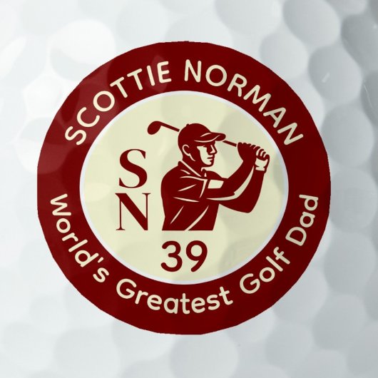 'World's Greatest Golf Dad' deep-red logo Golfball