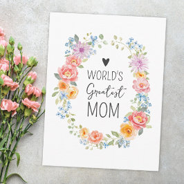 World's Greatest Mom Colorful Floral Mother's Day Postkarte