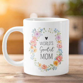 World's Greatest Mom Personalized Quote Floral Jumbo-Tasse
