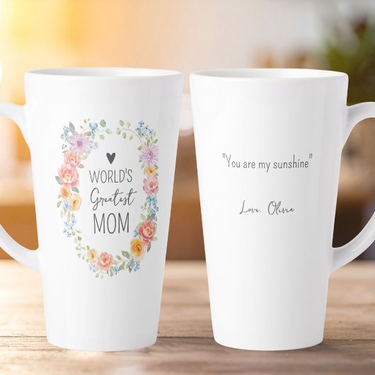 World's Greatest Mom Personalized Quote Floral Milchtasse
