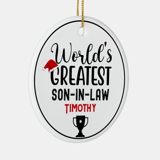 World's Greatest Son In Law Trophy Name Keramik Ornament (Rechts)
