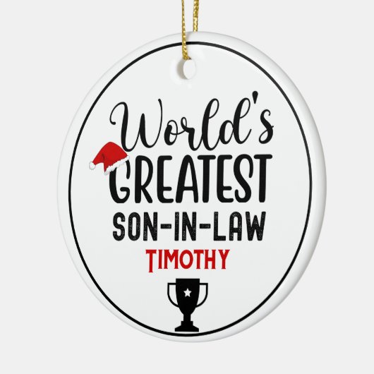World's Greatest Son In Law Trophy Name Keramik Ornament (Links)