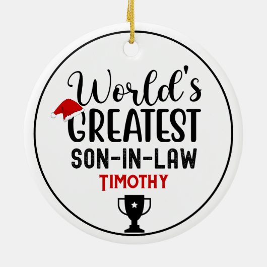 World's Greatest Son In Law Trophy Name Keramik Ornament (Hinten)