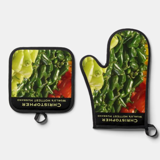World's HOTTEST Husband Boyfriend Chili Pepper Ofenhandschuh & Topflappen-Set (Vorderseite)