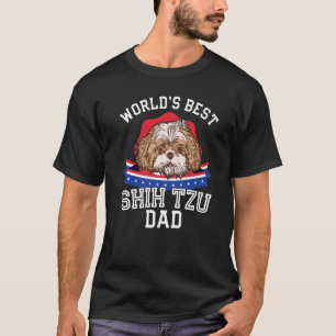 Worldu2019s Best Shih Tzu Vater American Flag Dog  T-Shirt
