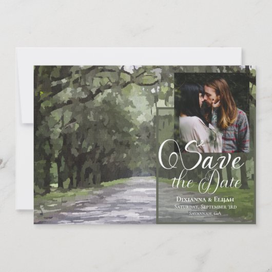 Wormsloe Road Green Live Oaks Save the Date Card Einladung (Vorderseite)