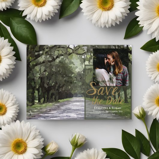 Wormsloe Venue Green Live Oaks Save the Date Karte