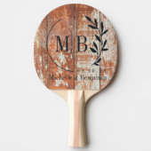 Worn Barn Wood Leaf Wedding Monogram Tischtennis Schläger (Vorderseite)