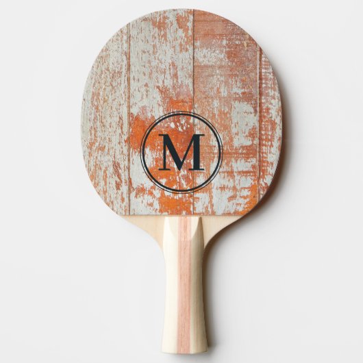 Worn Barn Wood Monogram Tischtennis Schläger (Rückseite)