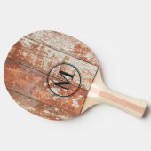 Worn Barn Wood Monogram Tischtennis Schläger (Seitenansicht)