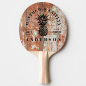 Worn Barn Wood Tropical Pineapple Wedding Crest Tischtennis Schläger (Vorderseite)