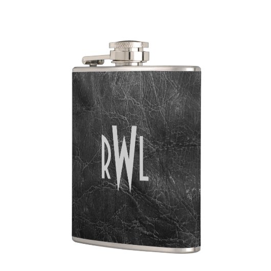 Worn Black Leather Flachmann (Links)