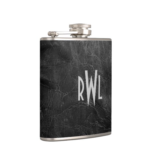 Worn Black Leather Flachmann (Rechts)