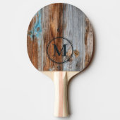 Worn Blue Wash Wood Monogram Tischtennis Schläger (Rückseite)