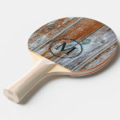 Worn Blue Wash Wood Monogram Tischtennis Schläger (Vorderseite)