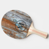 Worn Blue Wash Wood Monogram Tischtennis Schläger (Seitenansicht)