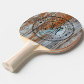 Worn Blue Wash Wood Wedding Monogram Tischtennis Schläger (Vorderseite)